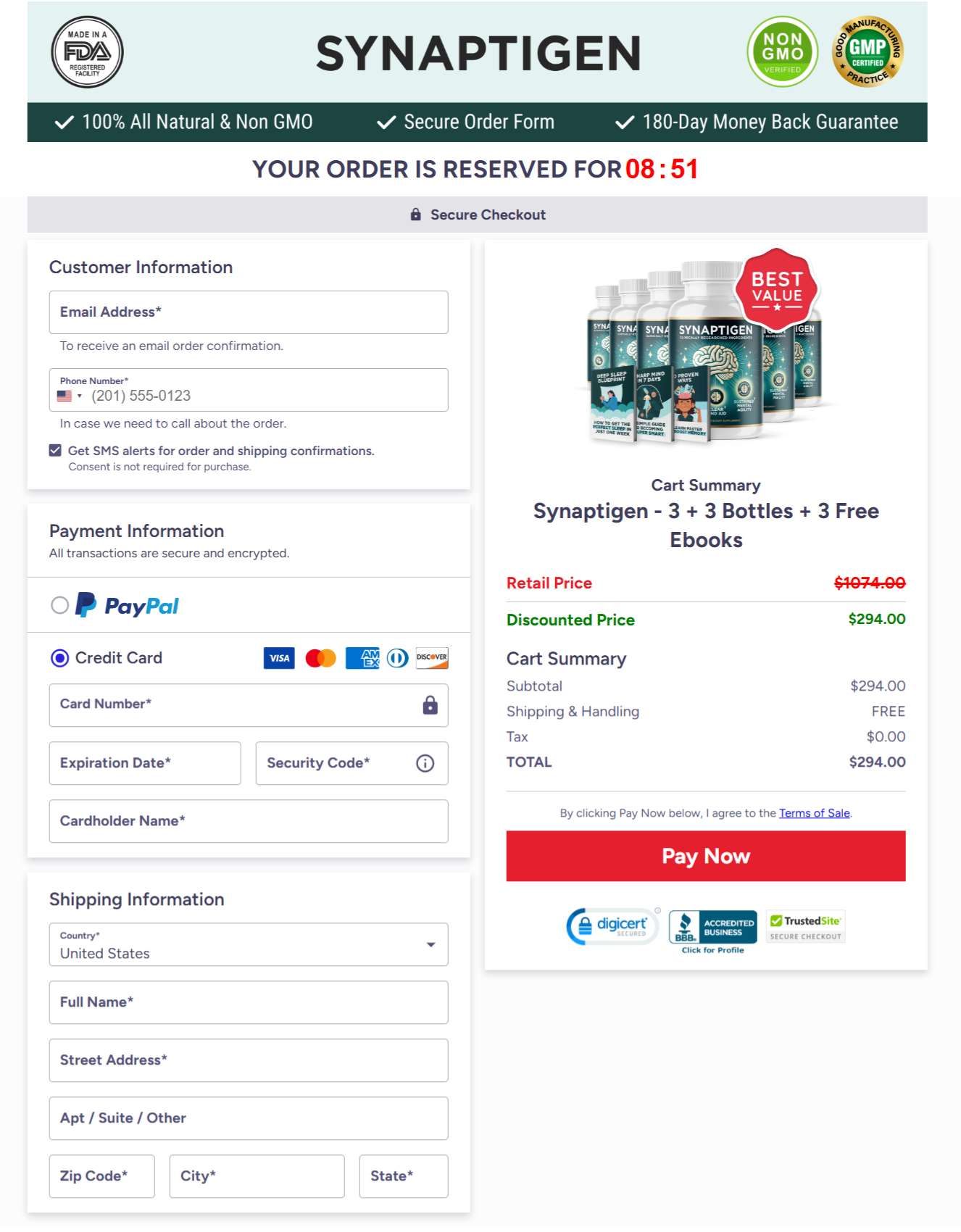 Synaptegen checkout page